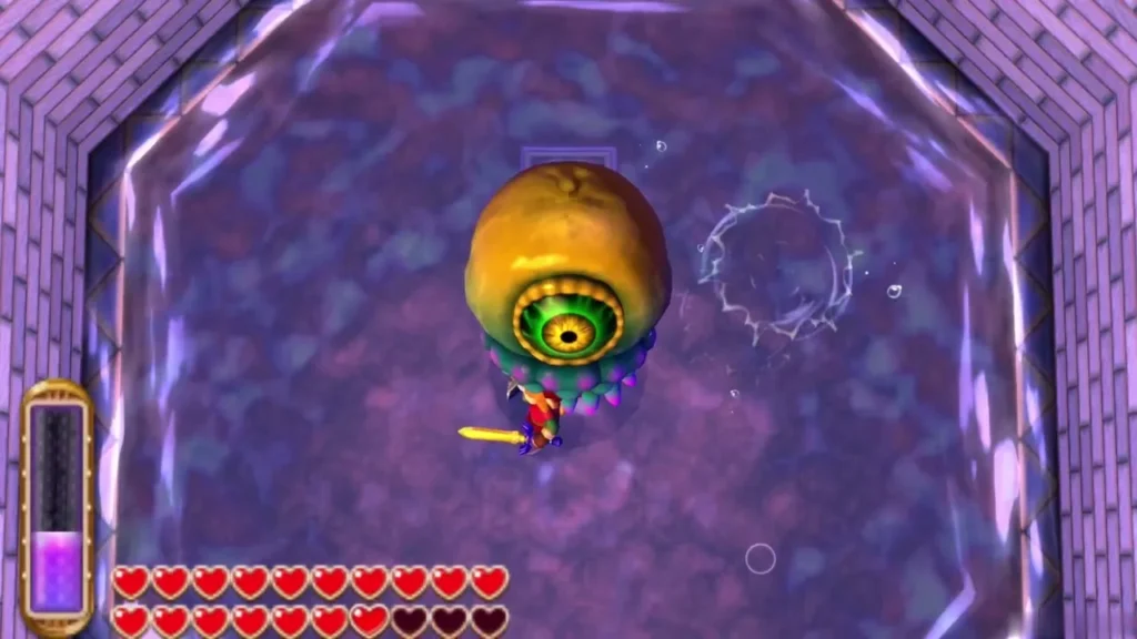 Link attacking the big central eye of Arrghus from below Link attacking the big central eye of Arrghus from below