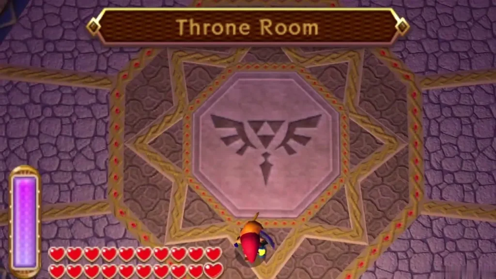 A Throne Room banner over a star-shaped floor with a winged crest in Lorule Castle A Throne Room banner over a star-shaped floor with a winged crest in Lorule Castle