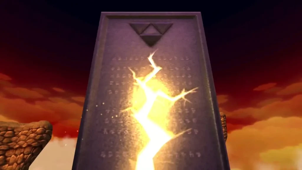 Lightning striking the Tower of Triforce under a red sky Lightning striking the Tower of Triforce under a red sky