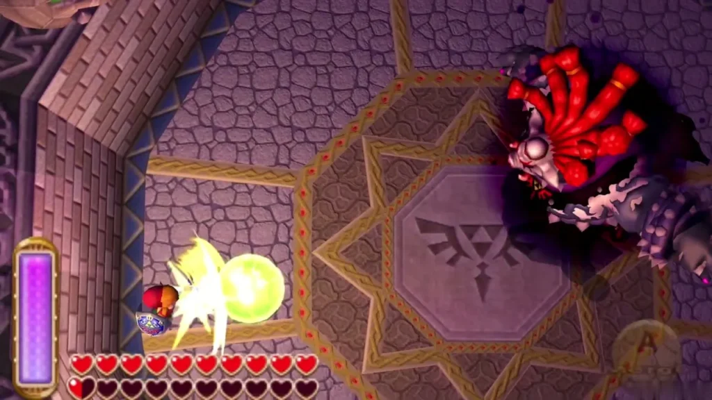Link's sword flashing against the energy ball as it comes back at Yuga Link's sword flashing against the energy ball as it comes back at Yuga