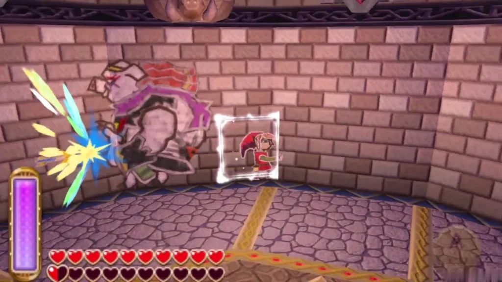 Link merged into the wall, shooting a Light Arrow at Yuga's painting on the opposite wall Link merged into the wall, shooting a Light Arrow at Yuga's painting on the opposite wall
