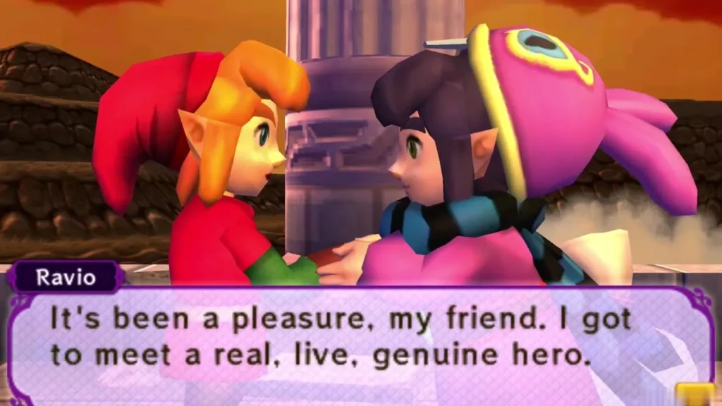 Ravio telling Link it was a pleasure to meet a real, live, genuine hero Ravio telling Link it was a pleasure to meet a real, live, genuine hero