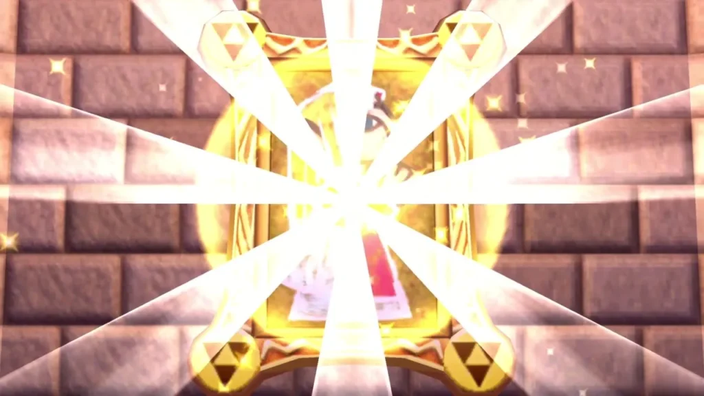 Golden Triforce light bursts from a framed painting on the arena wall as Yuga is sealed Golden Triforce light bursts from a framed painting on the arena wall as Yuga is sealed