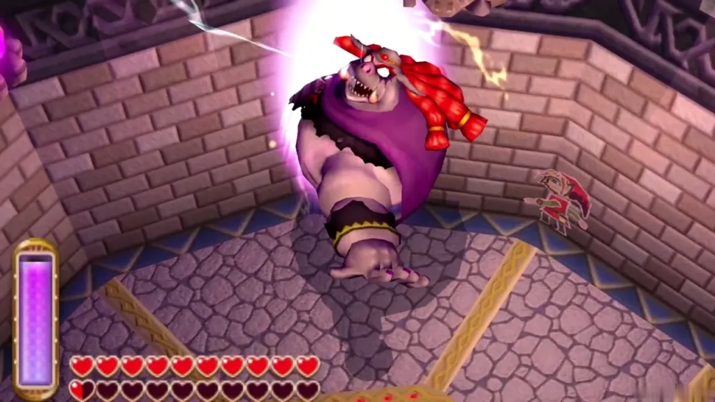 Yuga knocked out of the wall onto the chamber floor while Link stays merged in the wall Yuga knocked out of the wall onto the chamber floor while Link stays merged in the wall