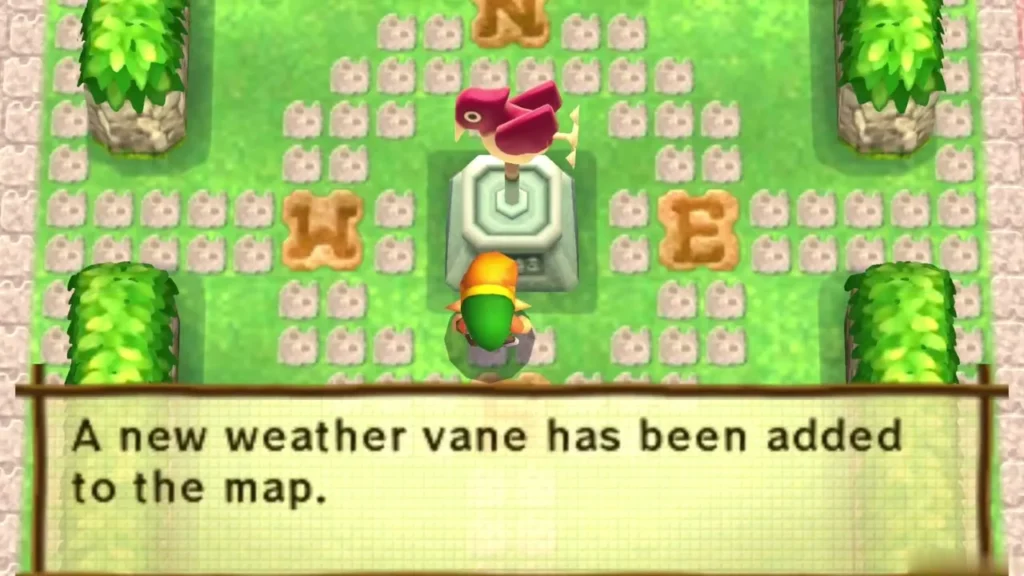 Message box confirming a new weather vane has been added to the map, with Link beside the vane Message box confirming a new weather vane has been added to the map, with Link beside the vane