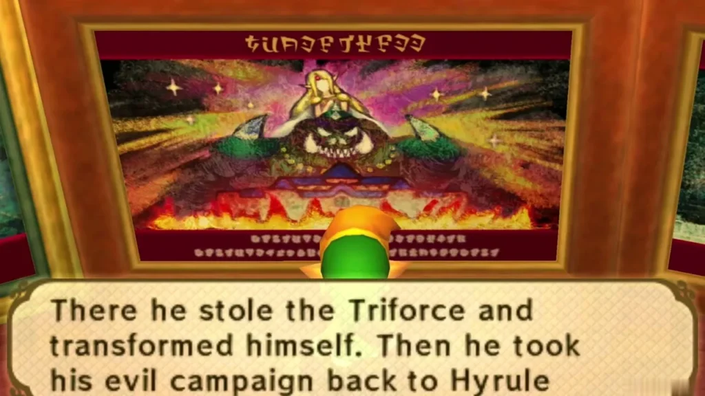 Painting of Ganon stealing the Triforce, read in the paintings hall Painting of Ganon stealing the Triforce, read in the paintings hall