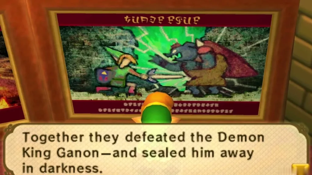Painting of Link fighting Ganon, read in the paintings hall of the castle Painting of Link fighting Ganon, read in the paintings hall of the castle