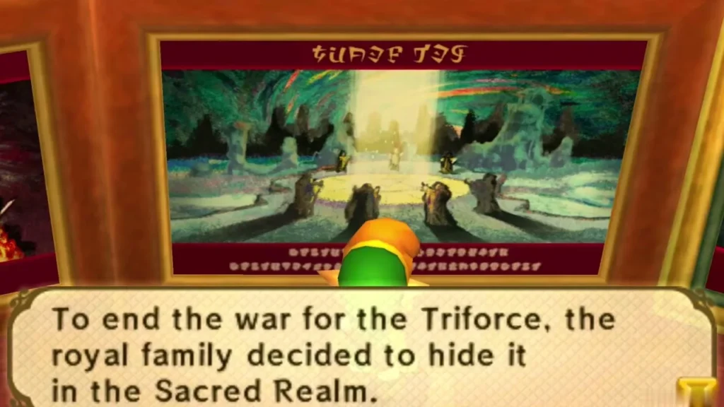 Painting of the royal family hiding the Triforce in the Sacred Realm, read in the hall Painting of the royal family hiding the Triforce in the Sacred Realm, read in the hall