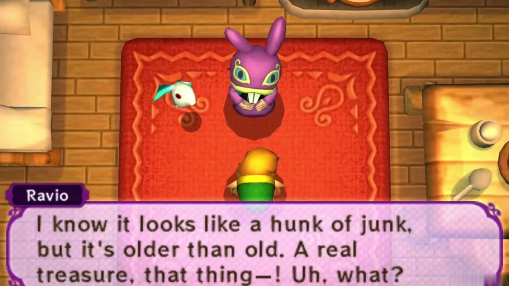 Ravio speaking to Link in the house about the old bracelet Ravio speaking to Link in the house about the old bracelet