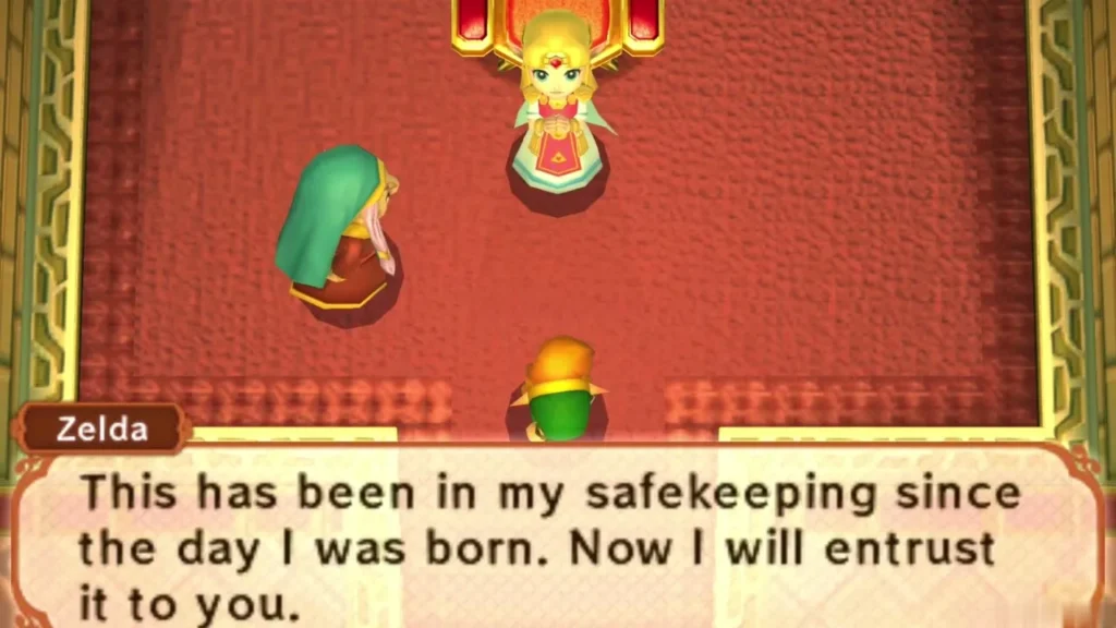 Zelda tells Link the charm has been in her safekeeping since the day she was born Zelda tells Link the charm has been in her safekeeping since the day she was born