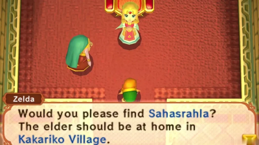 Zelda asks Link to find Sahasrahla, who should be at home in Kakariko Village Zelda asks Link to find Sahasrahla, who should be at home in Kakariko Village