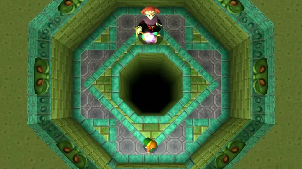 Boss room on 3F: a ring of floor around a bottomless pit, with Yuga hovering at the top edge Boss room on 3F: a ring of floor around a bottomless pit, with Yuga hovering at the top edge
