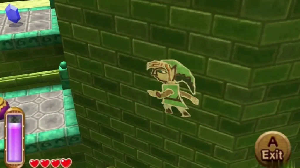 Link merged into the green brick outer wall of the Eastern Palace as a painting Link merged into the green brick outer wall of the Eastern Palace as a painting