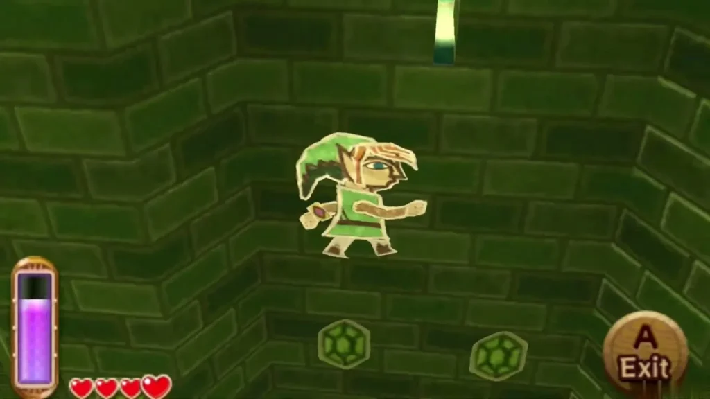 Link merged into the palace exterior wall as a painting, crossing a gap Link merged into the palace exterior wall as a painting, crossing a gap