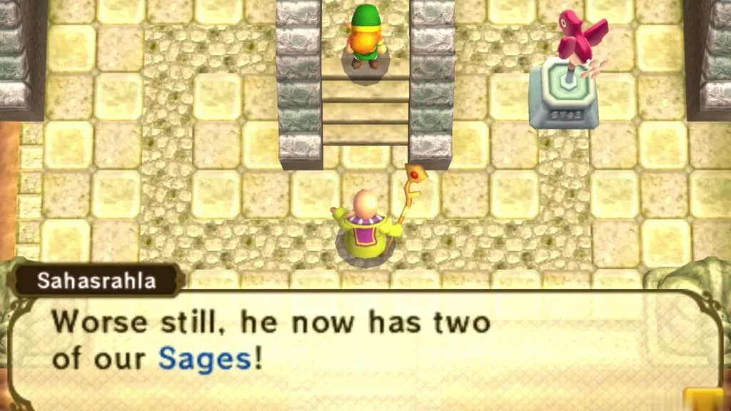 Sahasrahla at the palace gate reporting that Yuga now holds two Sages Sahasrahla at the palace gate reporting that Yuga now holds two Sages