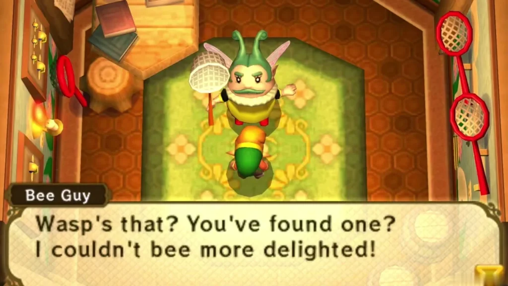 The Bee Guy in his hive room reacts to the wasp Link has brought him The Bee Guy in his hive room reacts to the wasp Link has brought him