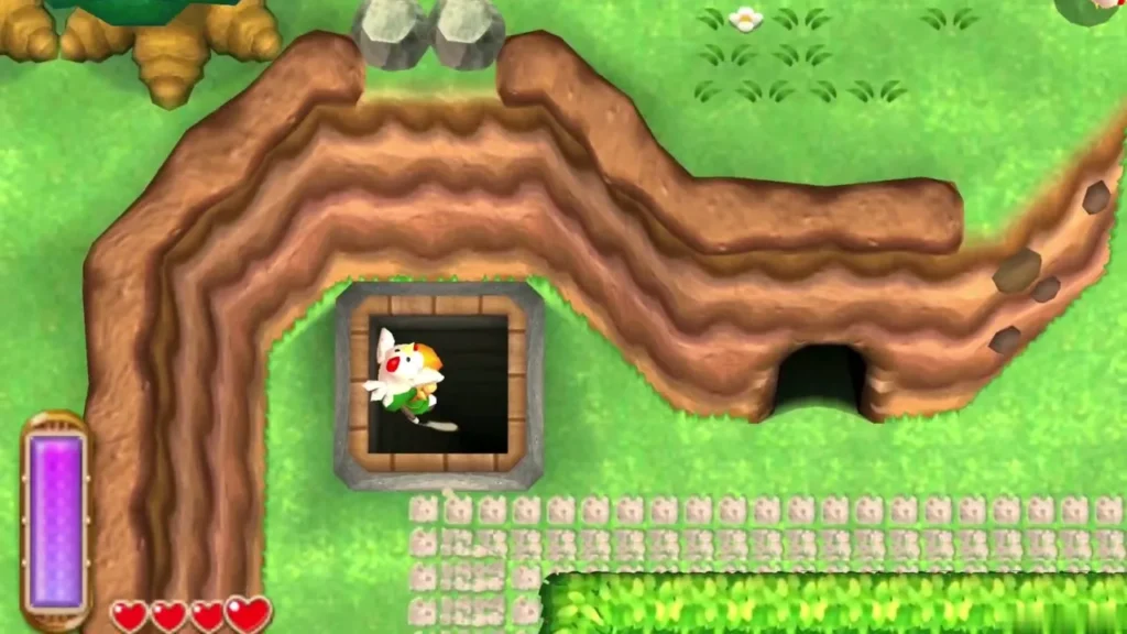 A Cucco flying over the open well hole in the north-west corner of Kakariko A Cucco flying over the open well hole in the north-west corner of Kakariko