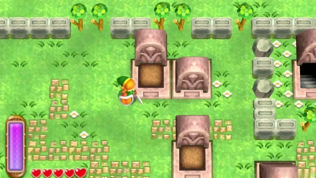 Link in the Graveyard among the tombs, near the entrance to the secret passage under the Sanctuary Link in the Graveyard among the tombs, near the entrance to the secret passage under the Sanctuary