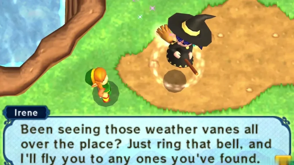 Irene on her broom offering to fly Link to any Weather Vanes he has already found Irene on her broom offering to fly Link to any Weather Vanes he has already found