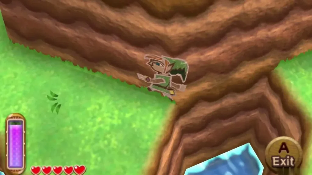 Link merged into the cliff wall above the river path Link merged into the cliff wall above the river path
