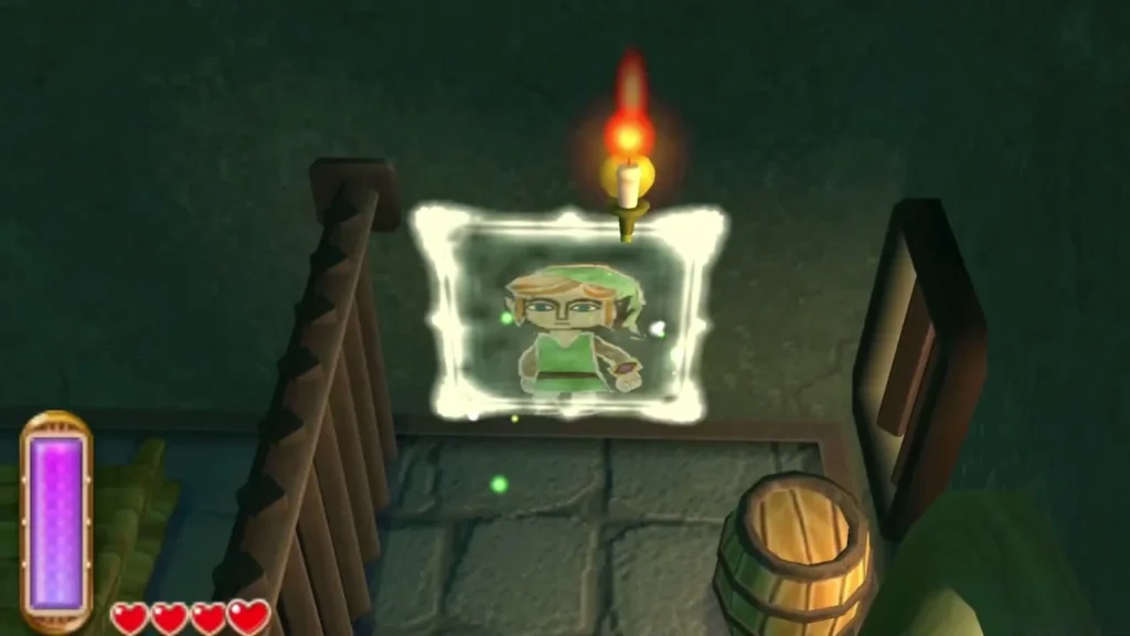 Link as a painting on a stone wall while merging into the storeroom grate Link as a painting on a stone wall while merging into the storeroom grate