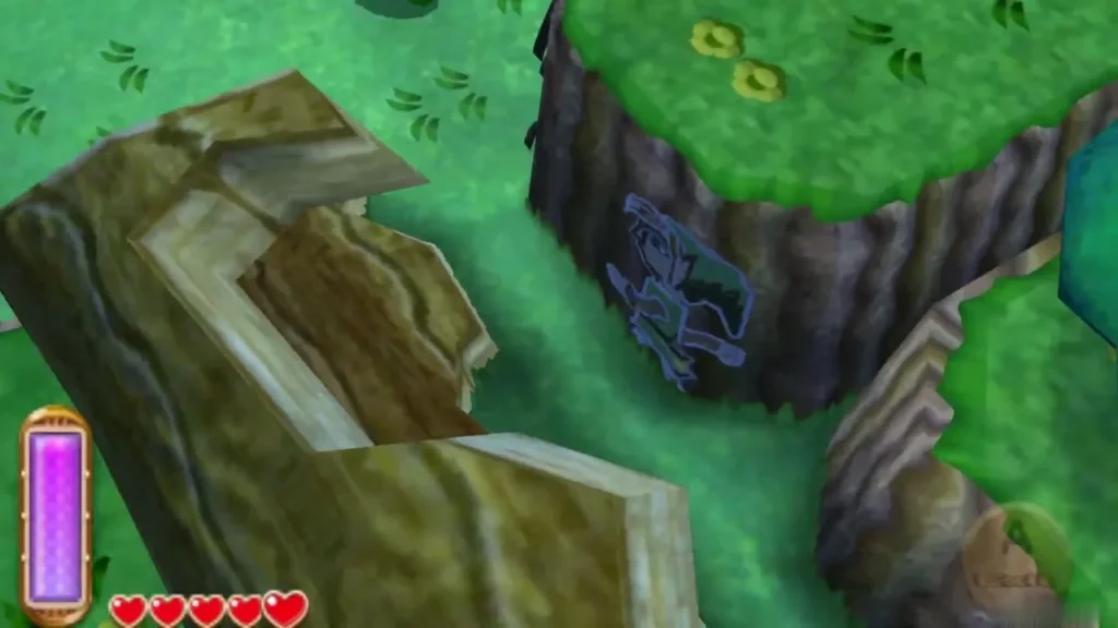 Link merged into the cliff wall beside the broken log in the Lost Woods Link merged into the cliff wall beside the broken log in the Lost Woods