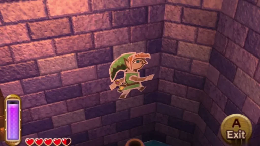 Link merged into a brick wall in the passage under the Sanctuary, slipping past the rooms Link merged into a brick wall in the passage under the Sanctuary, slipping past the rooms