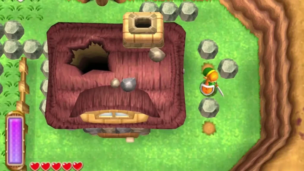 Rosso's Miner's House on the rocky ground, with small rocks and boulders scattered around it Rosso's Miner's House on the rocky ground, with small rocks and boulders scattered around it