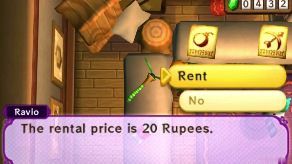 Ravio quotes a discounted 20-Rupee rental price for the Tornado Rod Ravio quotes a discounted 20-Rupee rental price for the Tornado Rod