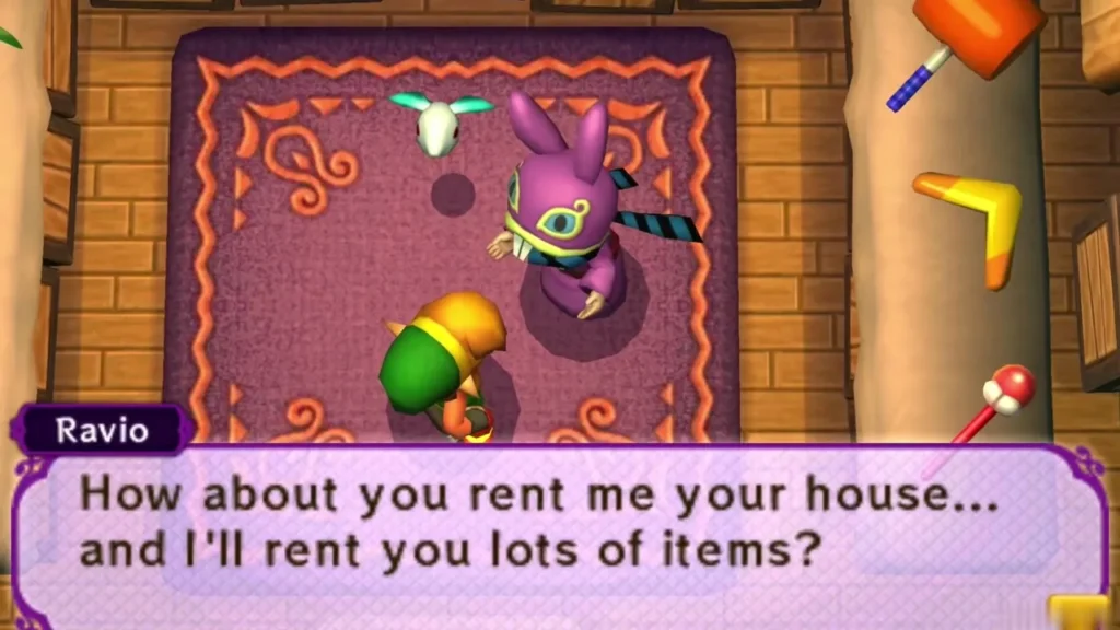 Ravio offers to rent Link his house in exchange for lots of items Ravio offers to rent Link his house in exchange for lots of items