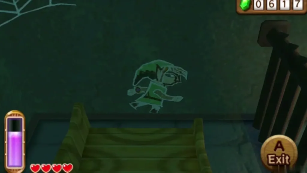 Link as a painting sliding along the wall past the iron bars Link as a painting sliding along the wall past the iron bars
