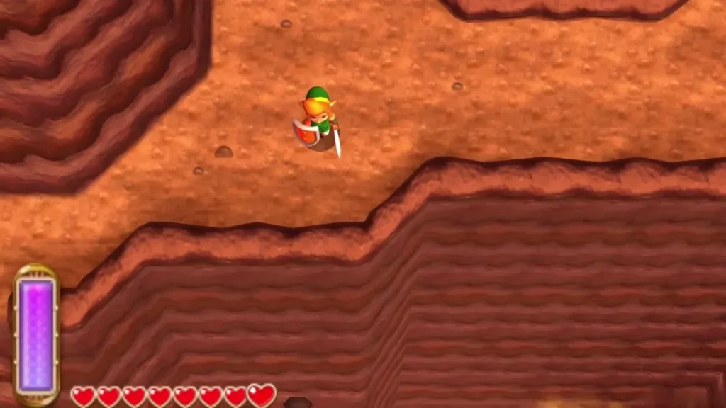 Link walking along a red rock path up Death Mountain Link walking along a red rock path up Death Mountain