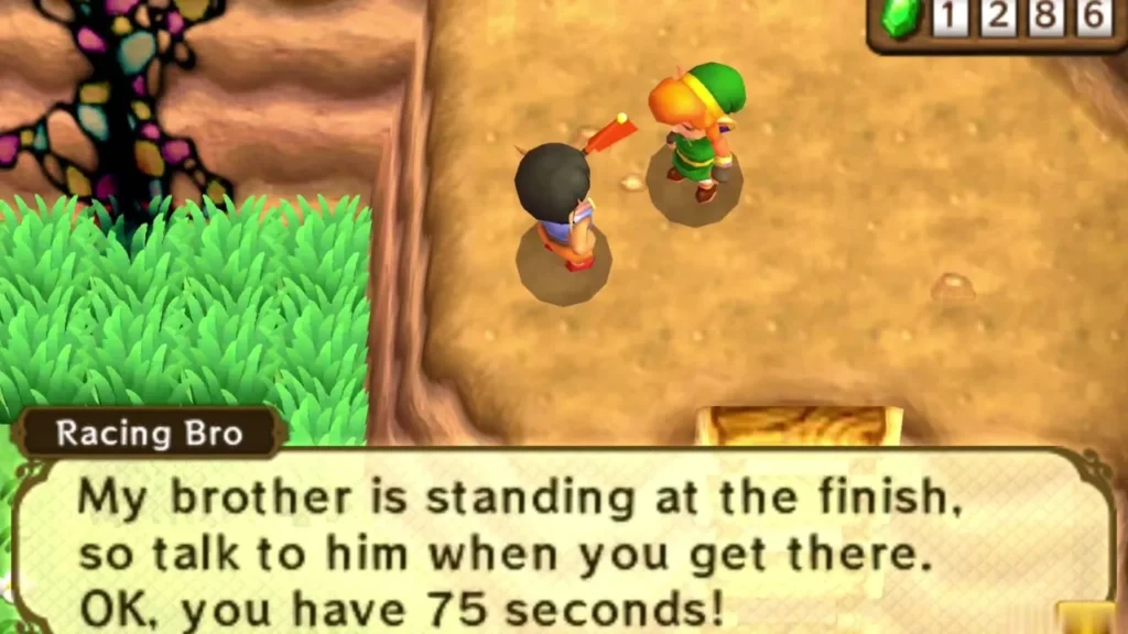 Racing Bro telling Link he has 75 seconds to race to the finish Racing Bro telling Link he has 75 seconds to race to the finish