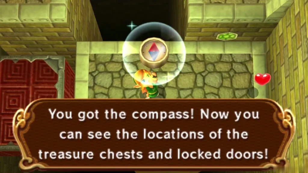 Link holding up the Compass under the box that names it Link holding up the Compass under the box that names it