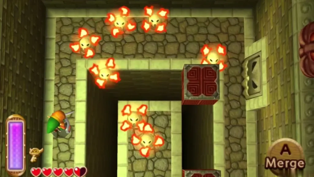 Fire Bubbles drifting through a sealed stone room lined with red-block walls Fire Bubbles drifting through a sealed stone room lined with red-block walls