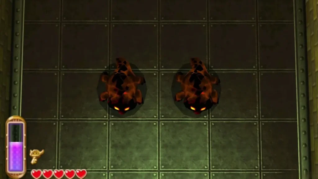 Two fiery Heedles circling on the green tiled floor of the room Two fiery Heedles circling on the green tiled floor of the room