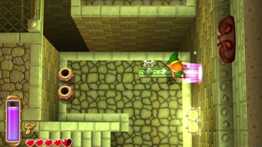 Link merged into the wall beside the door view, glowing pink Link merged into the wall beside the door view, glowing pink