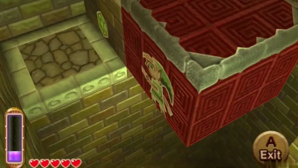 Link merged into the red block that slides up and down the wall Link merged into the red block that slides up and down the wall