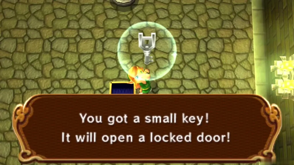Link holding up the Small Key under the You got a small key box Link holding up the Small Key under the You got a small key box