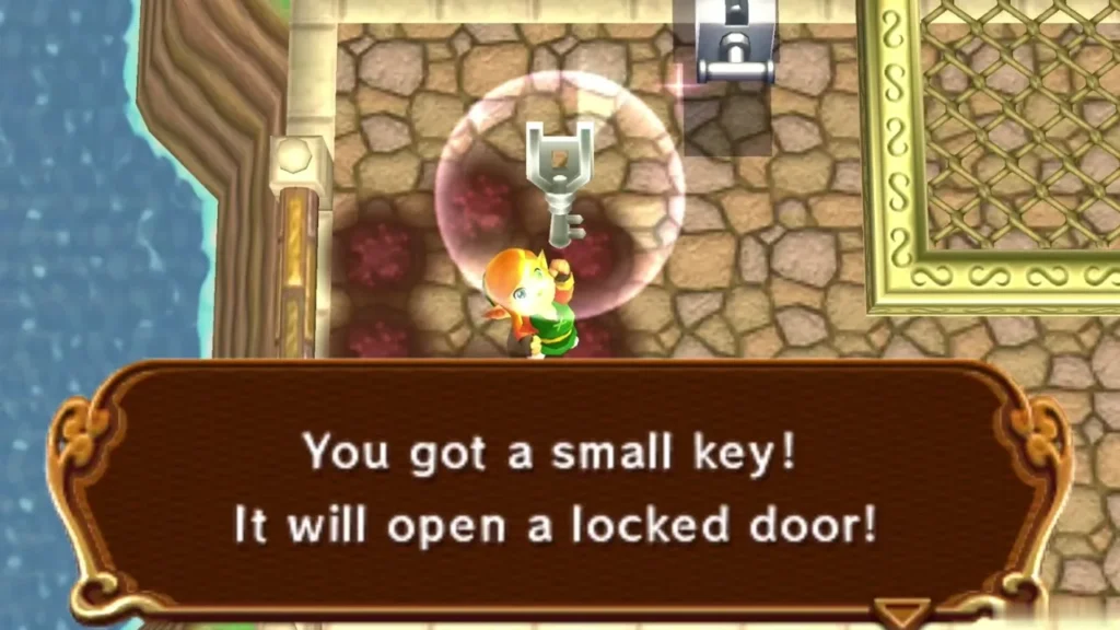 Link holding up the third Small Key after blowing out the ring of fire Link holding up the third Small Key after blowing out the ring of fire