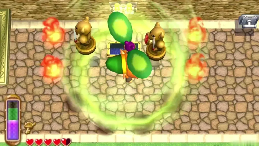 Link spinning a Tornado Rod gust to blow out a ring of flames Link spinning a Tornado Rod gust to blow out a ring of flames