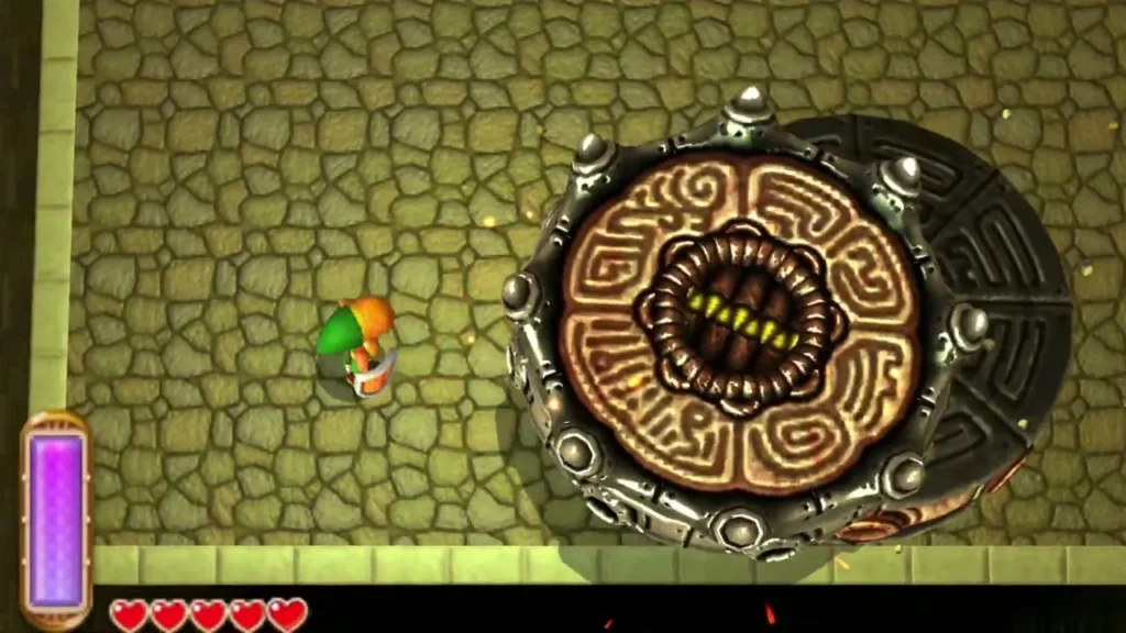 Link standing on top of Margomill during the boss fight Link standing on top of Margomill during the boss fight