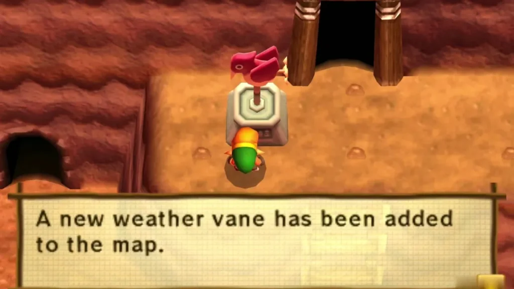 Link beside the red Weather Vane with the box saying a new weather vane was added to the map Link beside the red Weather Vane with the box saying a new weather vane was added to the map