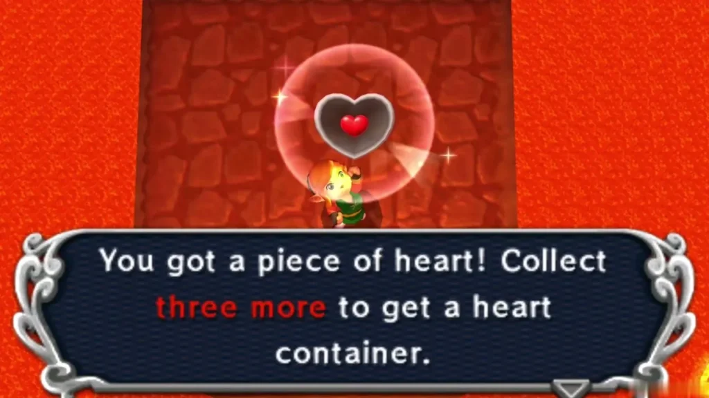 Link receiving a Piece of Heart in the lava cavern Link receiving a Piece of Heart in the lava cavern