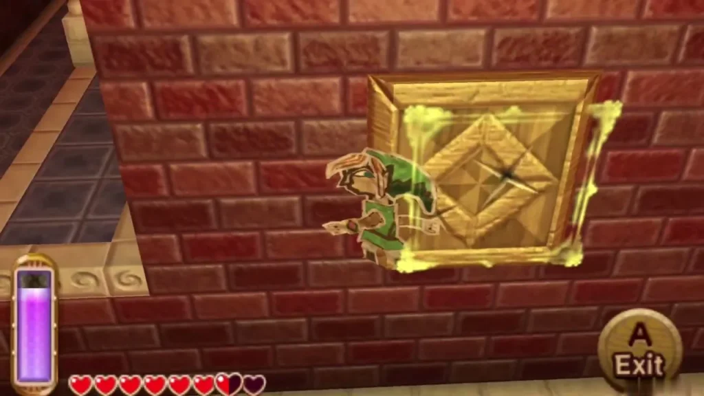 Link merged into a golden wall panel in the Treasure Hunter Cave Link merged into a golden wall panel in the Treasure Hunter Cave