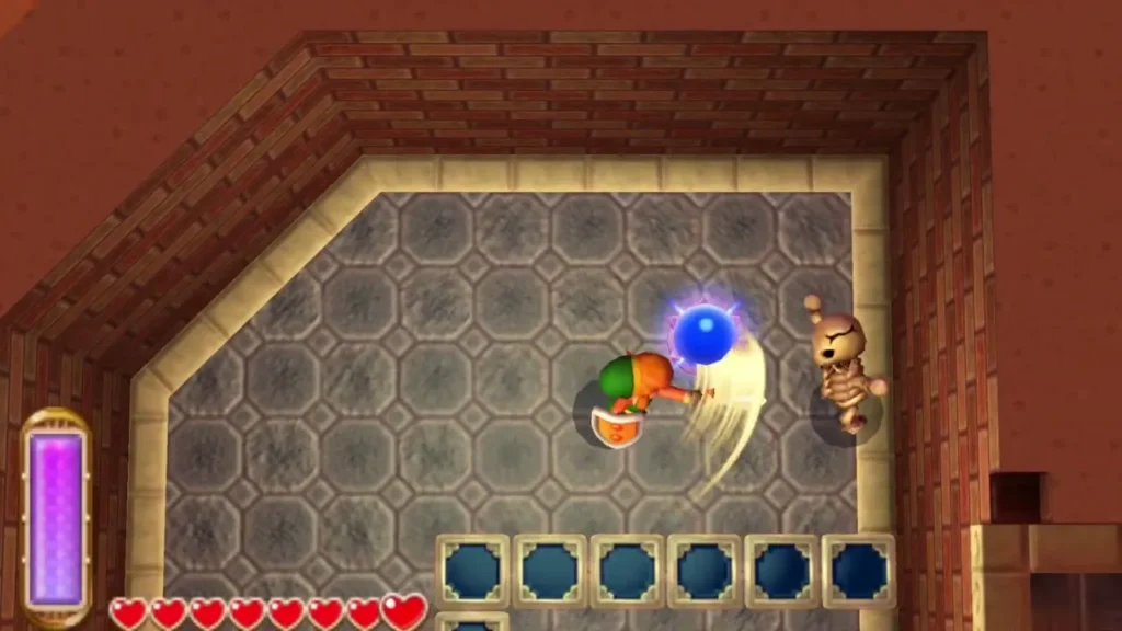 Link's sword striking the blue crystal switch on 4F Link's sword striking the blue crystal switch on 4F