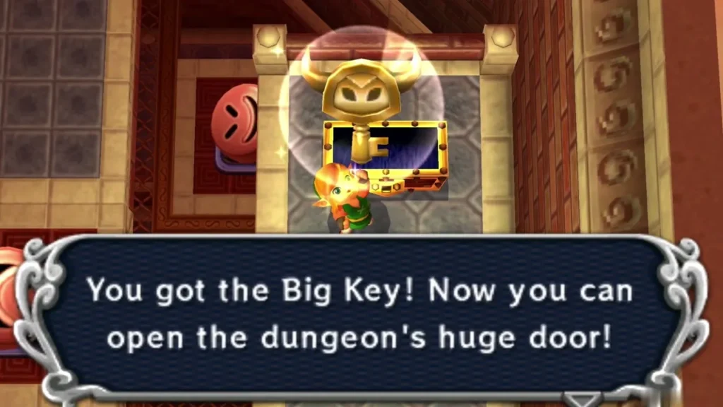 Big Key received box above Link beside the open treasure chest Big Key received box above Link beside the open treasure chest