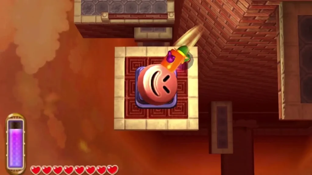 Link swinging the hammer at a face block to launch upward toward 9F Link swinging the hammer at a face block to launch upward toward 9F