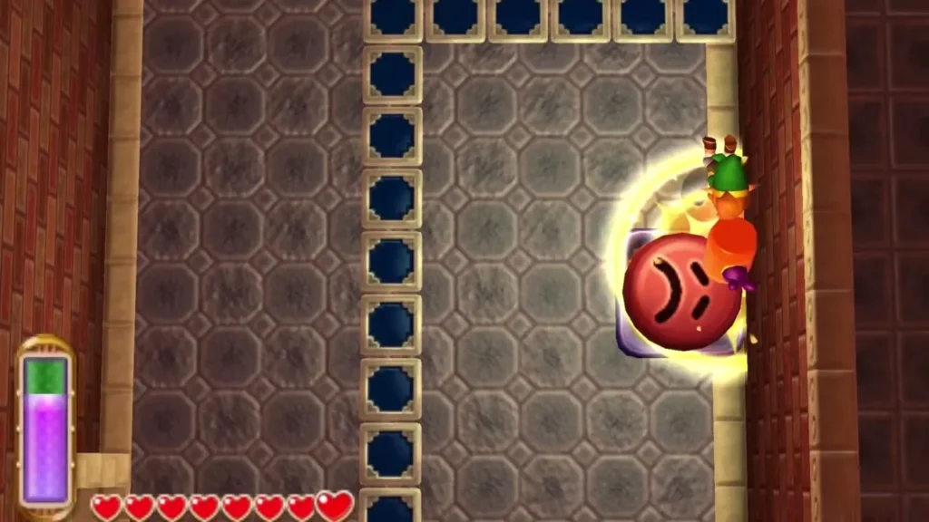 Link hammering the large red Mole so it fires him up toward 5F Link hammering the large red Mole so it fires him up toward 5F