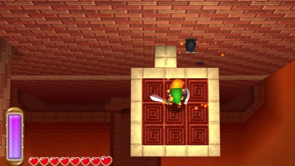Link riding the outside platform as a crow dives in from above Link riding the outside platform as a crow dives in from above